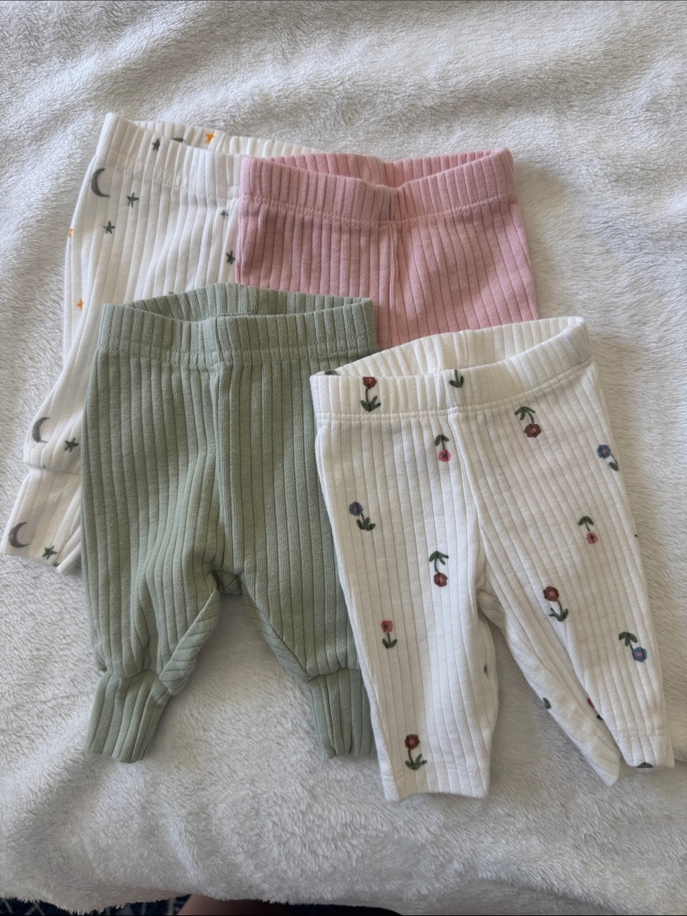 Carter's PREMIE Ribbed Leggings Set in Pink, Sage & White